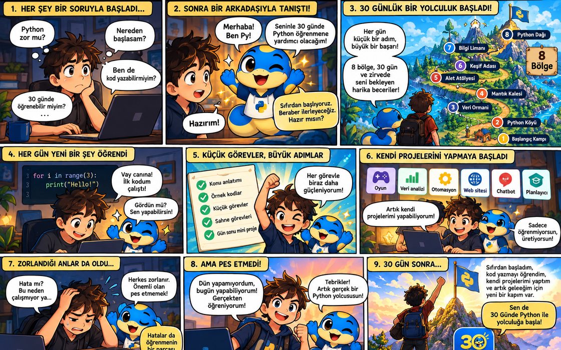 30 Günde Python çizgi roman şeridi: oyunlaştırılmış Python öğrenme platformu