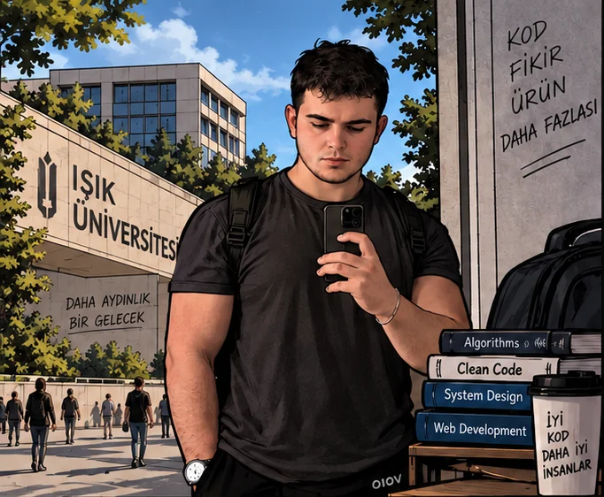 Işık Üniversitesi kampüsünde Yasin Aytekin — çizgi roman karesi 1