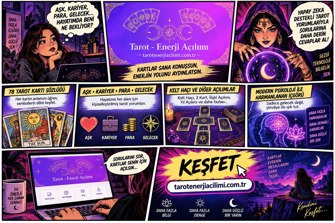 Tarot Enerji Açılımı tanıtım şeridi: yapay zekâ destekli interaktif tarot platformu