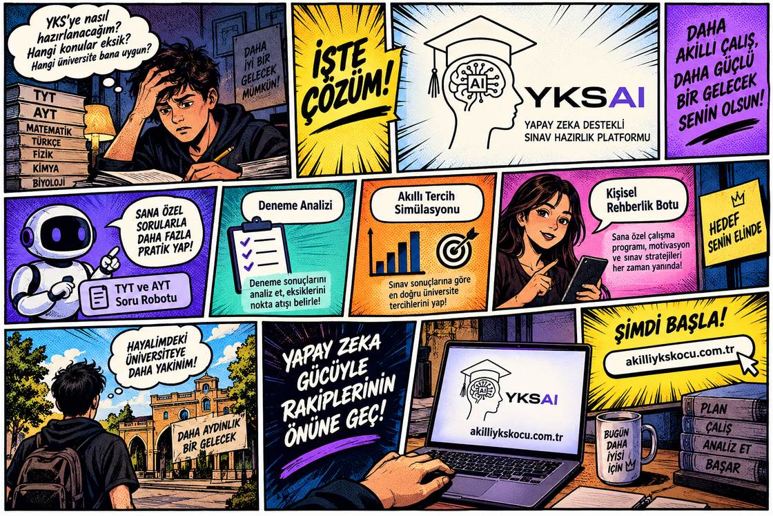 Akıllı YKS Koçu tanıtım şeridi: yapay zekâ destekli sınav hazırlık platformu